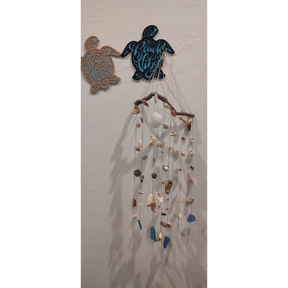 Handmade Driftwood Seashell Coastal Wind Chime Natural Sea Décor Sea Glass Beads